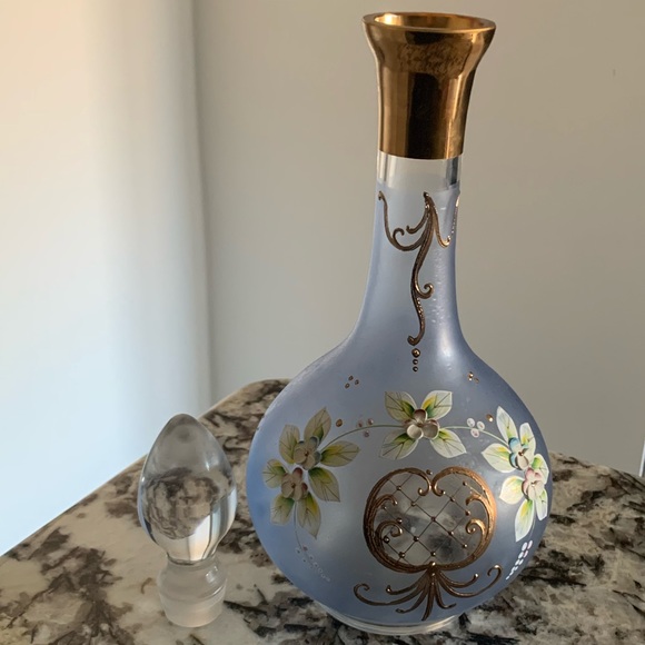Other - Vintage Cognac Decanter, Blue Gold Floral